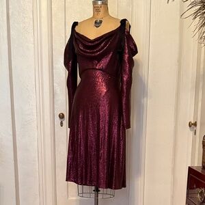 Tadashi Shoji size 10 Burgundy Sequin Midi Dress NWOT